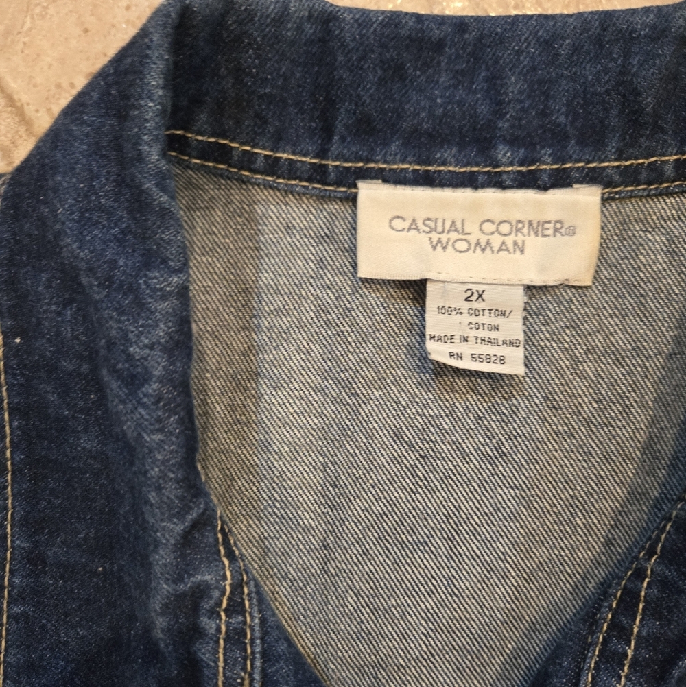 2X Denim Vest Casual Corner Metal Buttons - Picture 3 of 8